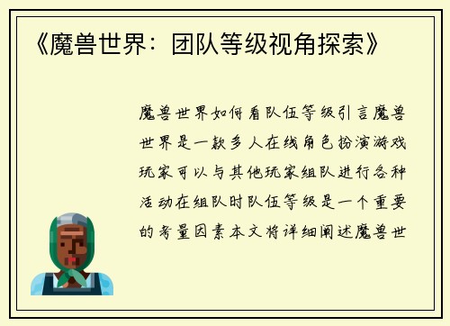 《魔兽世界：团队等级视角探索》